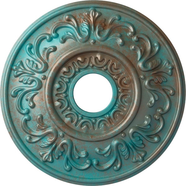 Ekena Millwork Valletta Ceiling Medallion (Fits Canopies up to 3 1/2"), 18"OD x 3 1/2"ID x 1"P, Copper Green Patina CM18VLCGS - main
